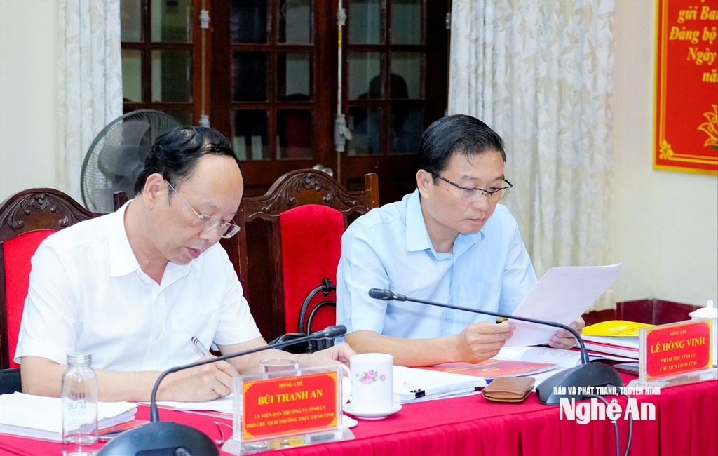 Các đồng chí Thường trực, Ban Thường vụ Tỉnh ủy tham dự hội nghị.